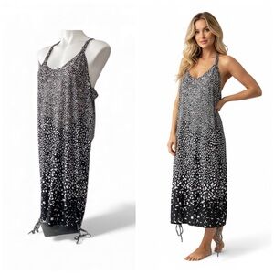 Expresso Black & White Polka Dot Swim Beach/ Pool  Cover Up Knee Length Dress L